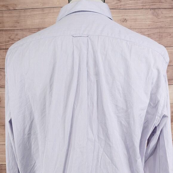 Faconnable Shirt Mens XL 17.5 Blue Pinstripe Classique Cotton Button UP Dress - Picture 6 of 10